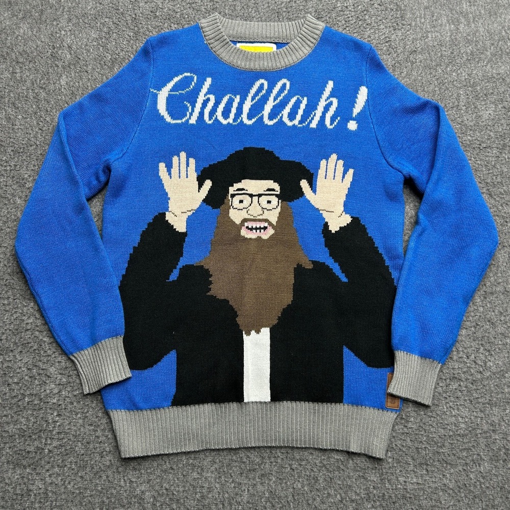 Tipsy Elves Sweater‎ Mens S Blue Jewish Challah Ugly Funny Religious Chanukah